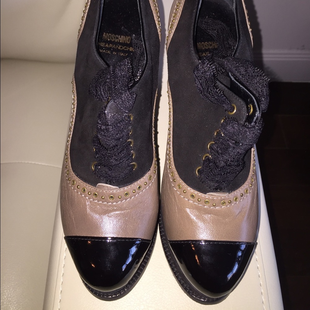Host Pick!Authentic Moschino patent cap toe wedges